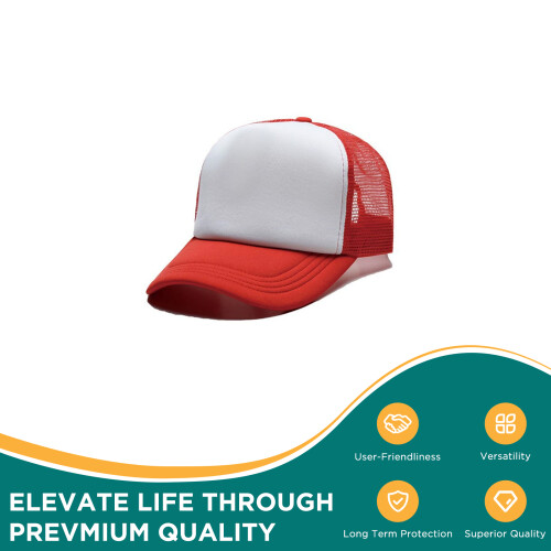 (Red White, Sponge Mesh) Ventilated Sun Hat - Adjustable Polyester Cap for Outdoor