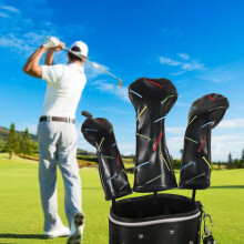Waterproof PU Leather Golf Club Head Cover Set 3pcs Black with Number Tag