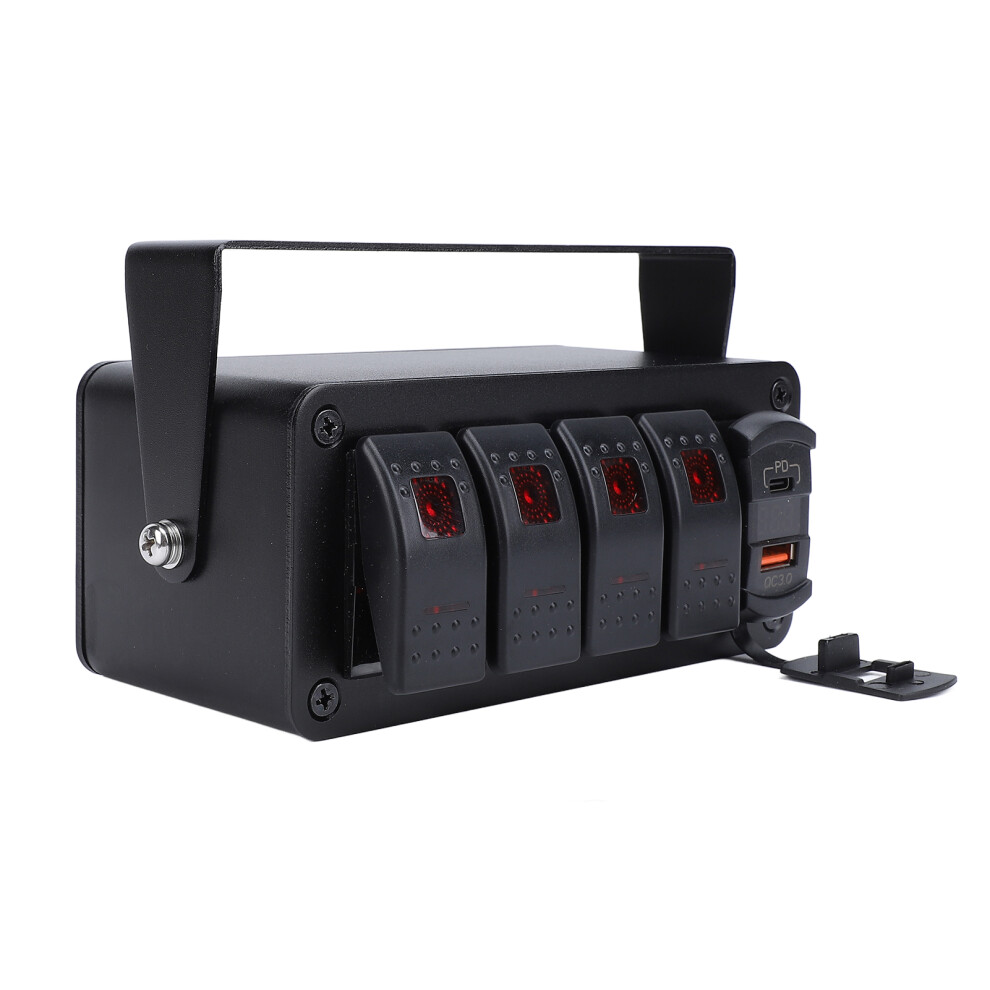 4-Gang Waterproof Rocker Switch Panel With Qc3.0 Usb For Car Truck Boat Red/Light 9381391043083