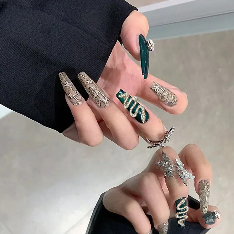 Hue-Grain (Jelly Glue Model) Serpentine Printed Fake Nails - Smooth Edge