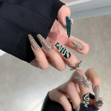 (Standard) Serpentine Print Long Fake Nails - Safe & Smooth Edges