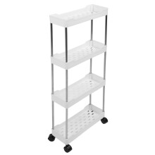 Mobile 4 Tier Storage Cart Narrow White Shelving Unit for Bathroom & Kitchen