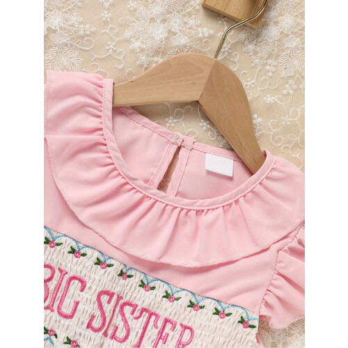 Φόρεμα πριγκίπισσας με κέντημα "BIG SISTER" για νήπια, καλοκαιρινό σύνολο με κοντό 2