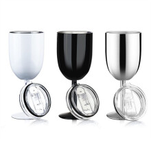 Verres à Vin à Pied en Acier Inoxydable avec Couvercle Gobelet à Vin Isolé à Double Paroi Gobelets Incassables Verres à Vin 10oz A