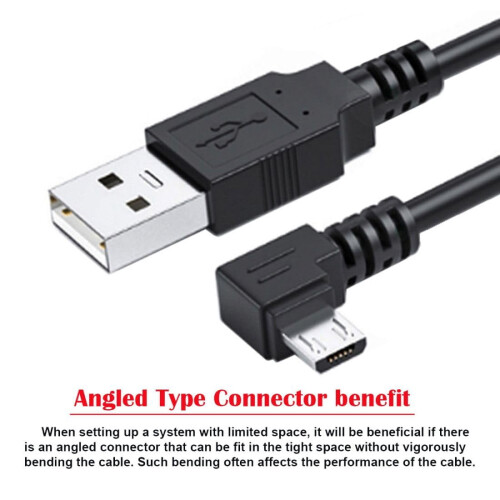 Cabo de dados e carregamento CY1.0M com ângulo de 90 graus para a esquerda, micro USB 5 pinos para USB 2.0, para celular e tablet. 1