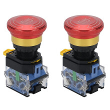 2X Emergency Stop Button 10A 22mm Latching Push Button , Aluminum Alloy Round Emergency Stop , 1NO 1NC 440V