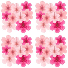 4X Paper Fan Flower Set Party Decorations Paper Fans, Floral Pom Poms, and Garlands for Weddings, Birthdays