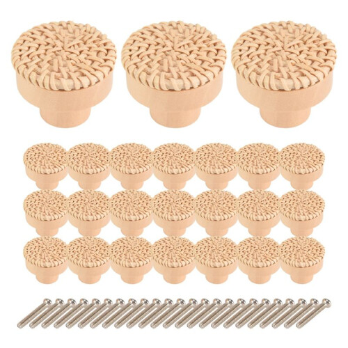 24Pcs Boho Rattan Dresser Knobs Round Wooden Drawer Knobs Cabinets Dresser Handles Hardware Pulls Cabinet Knobs