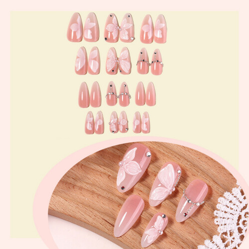 3D Butterfly Almond False Nails, 24Pcs 1