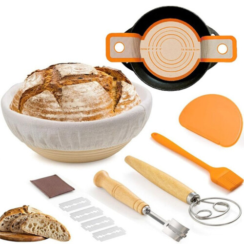 Bread Proofing Basket Set Trimming Knife Round Proofing Basket Egg Beater Dough Scraper Set 2