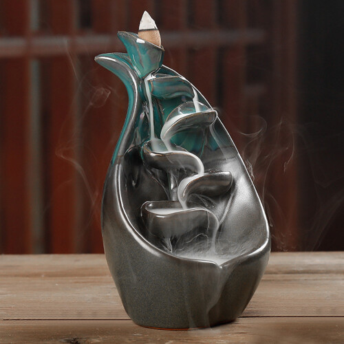 Ceramic Backflow Incense Burner with 10 Cones, 11*19.5cm Decor