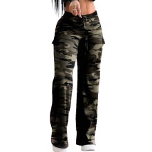 Women Casual Drawstring Elastic Waist Cargo Pants-Army Green XL