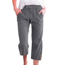 Women's cotton and linen casual straight wide-leg-Dark Grey XXL