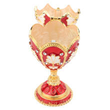 Vintage emaillierte Schmuckschatulle – Legierungs- & Rhinestonen-Organizer, 14,5x6,4 cm, Rot & Weiß