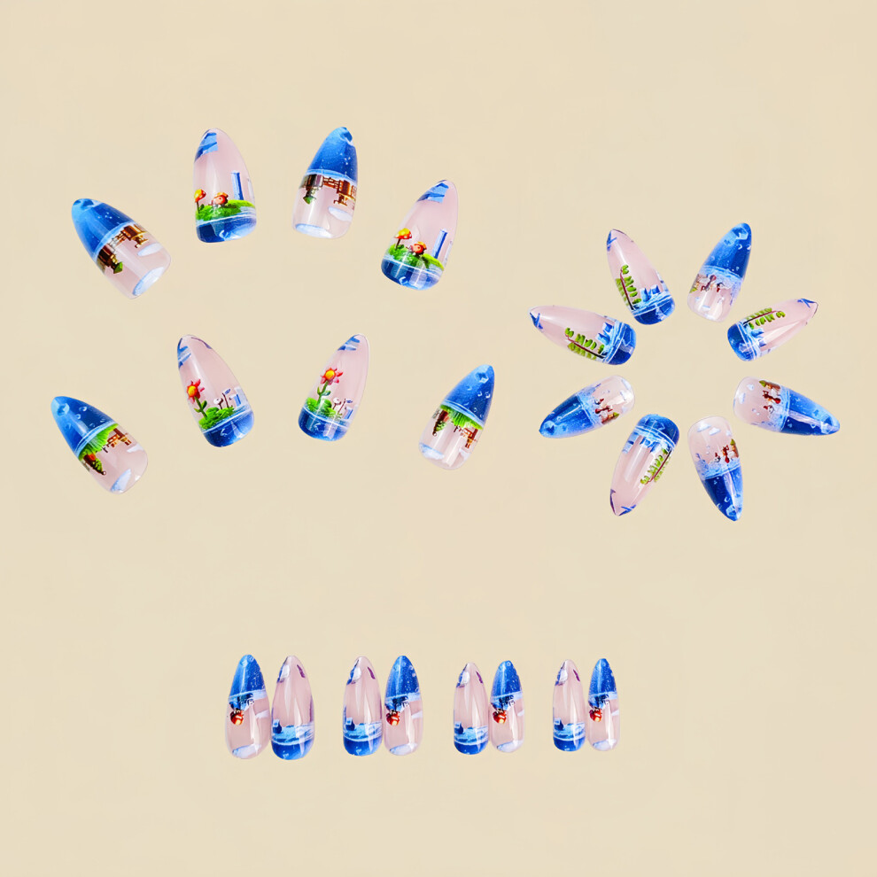 Roc-Electron Eco-Friendly Press-On Nails - Nude & Blue