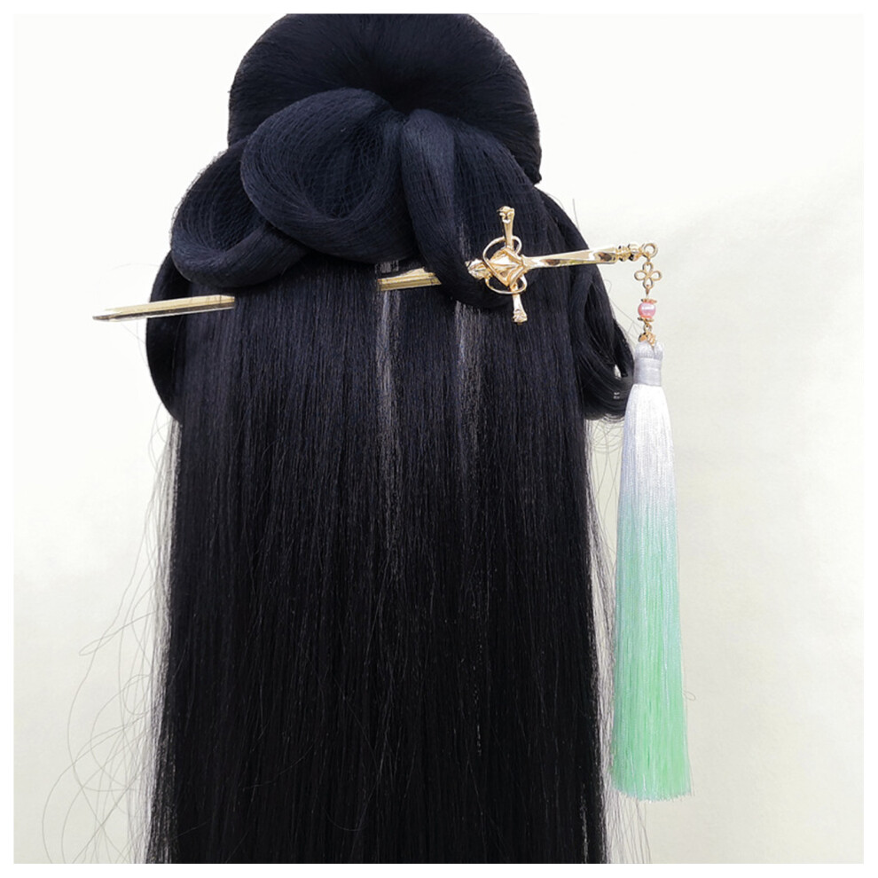 Creation-3C Golden/Light/Green ( Fringe) Vintage Hair Fork With Tassel For Thick Hair