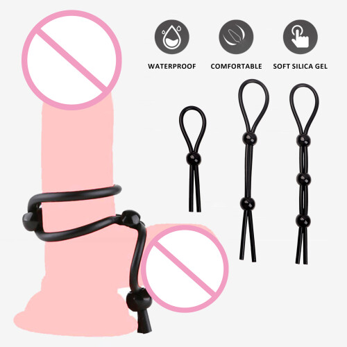 (Black 3 piece set) Locking Cock Ring for Couples - 50 Chars 2