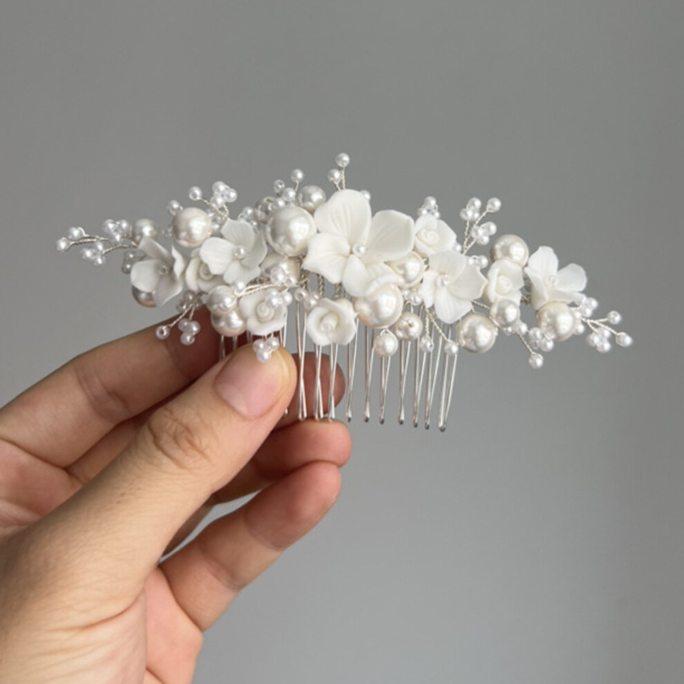 Creation-3C (Silver) Ceramic Flower Hair Comb For Princess Party