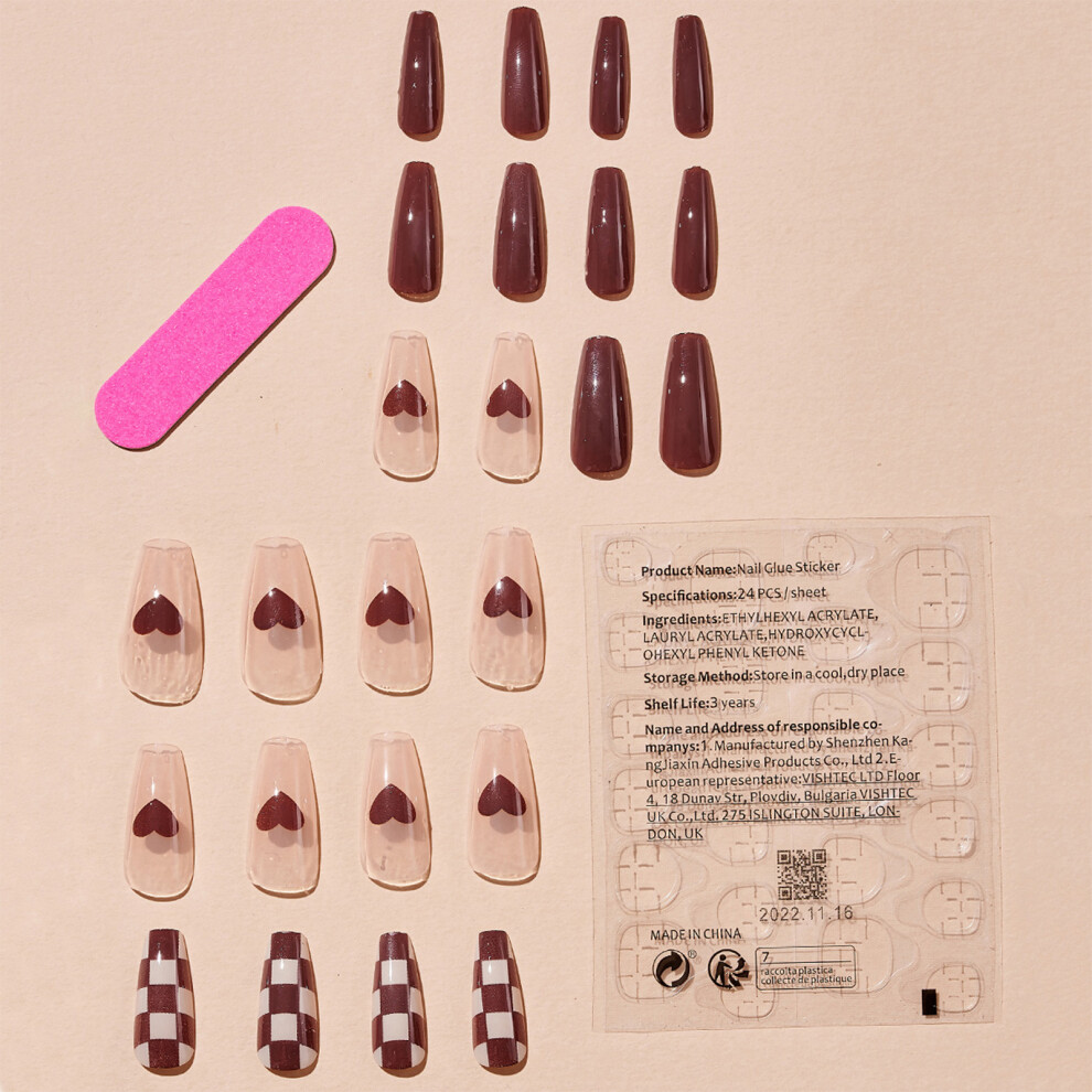 Creation-3C Fake Nails - Checkboard Print, Reusable, Durable