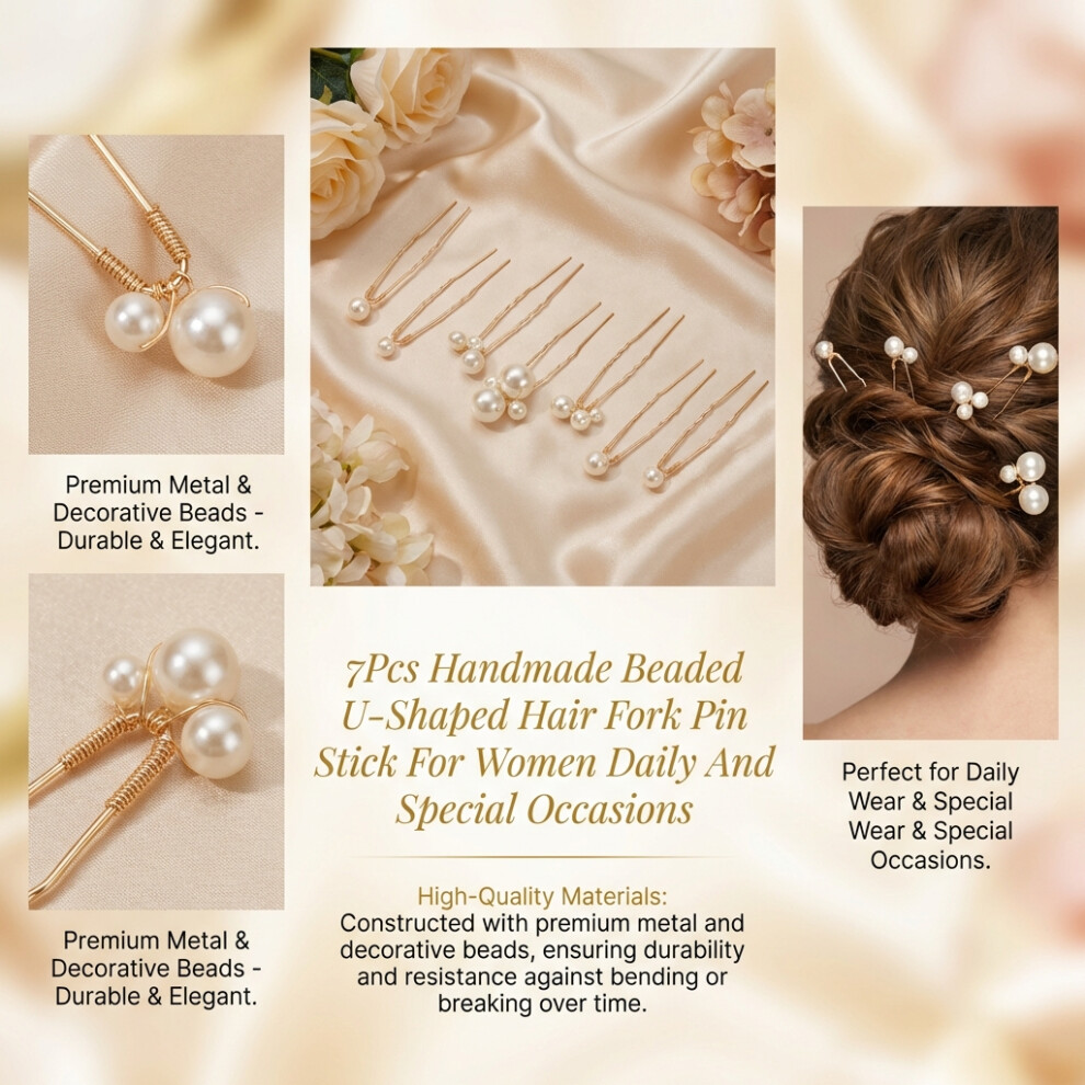 Creation-3C 7Pcs Beaded Hair Forks For Women