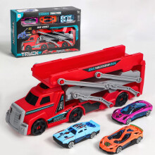 (Red with 3 alloy cars) Kids\' 3-in-1 Engineering Truck Toy Set (3+)