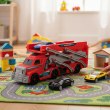(Red with 3 plastic cars) Kids\' 3-in-1 Engineering Truck Toy Set (3+)