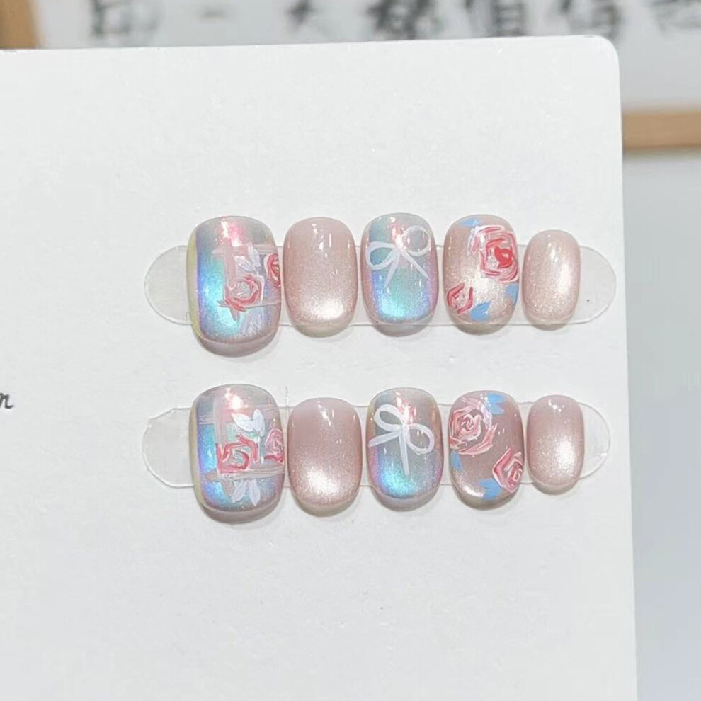 Dachuang Beauty (Xs) 10Pcs Glossy Pink False Nails With Eye Design