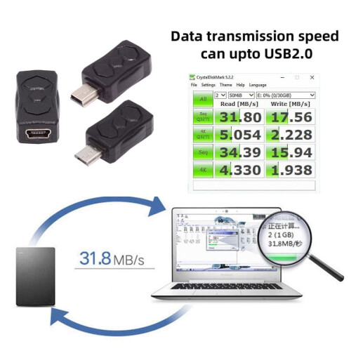 CY3 stk./parti Micro USB2.0 til Mini USB5Pin Han-til-Hun Forlænger Data Strømadapter 2