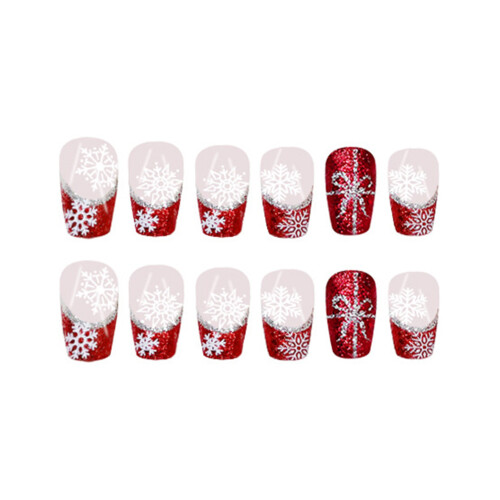 Red Sequins Christmas Fake Nails - Unbreakable DIY