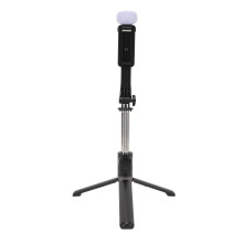 Selfie Stick Tripod with Light & Remote, 1m Black, Rechargeable