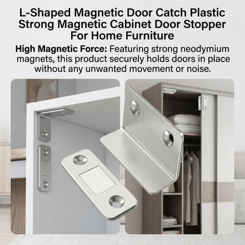 (Silver, 1pc) \"Magnetic L-Shaped Door Catch for Cabinets\"