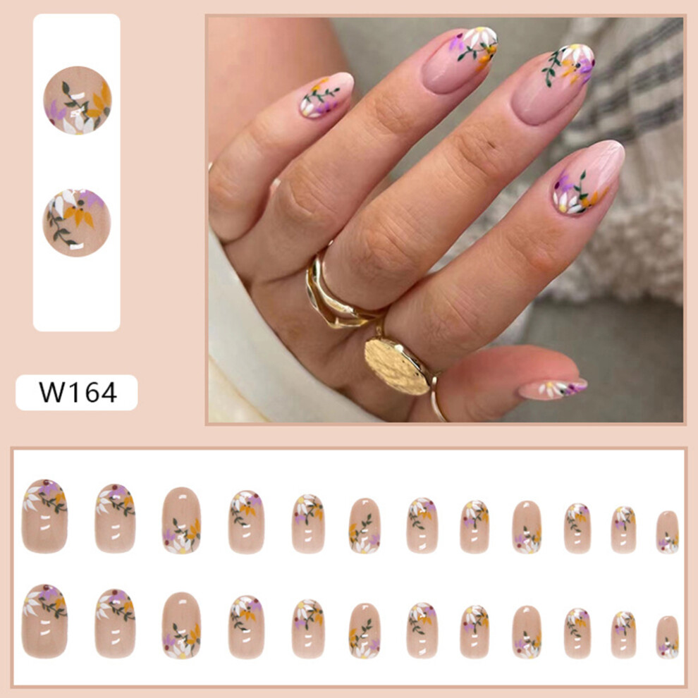 Dcph-Clothing (Jelly Glue Model) 24Pcs Glossy Flower Fake Nails For Women