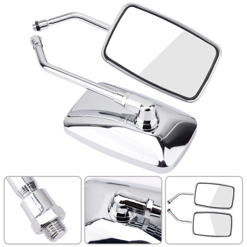 2Pcs Chrome Square Motorcycle Rearview Mirrors, Universal Fit 2