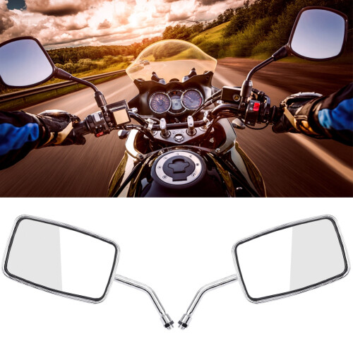 2Pcs Chrome Square Motorcycle Rearview Mirrors, Adjustable & Durable 2