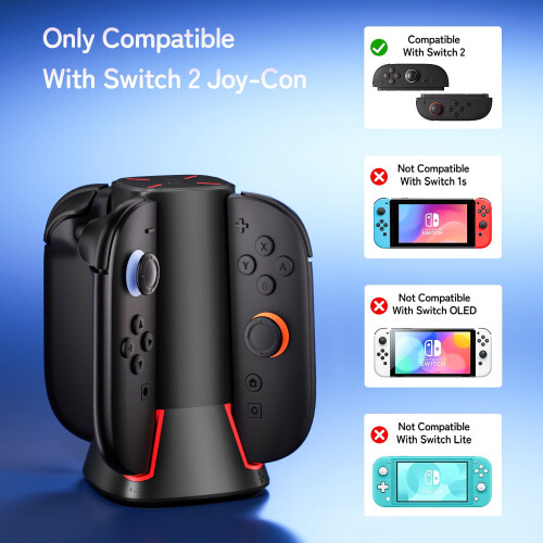 Μαγνητική βάση φόρτισης 4 σε 1 για Nintendo Switch2 (2025), Joy-Con2, 5RGB + λειτουργίες νυχτερινού 1