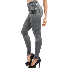 (4XL) Fake Jeans Leggings for Women - Skinny Elastic Trousers