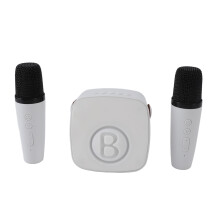 Miniature Wireless Bluetooth Karaoke Machine with 2 Microphones, 1200mAh Battery, Supports 32GB Memory, White