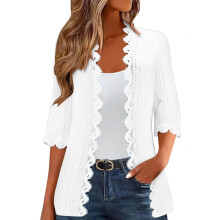 Langer Damen-Cardigan-Mantel mit 3/4-Ärmeln, kragenlos,-Weiß M