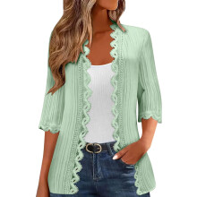 Langer Damen-Cardigan-Mantel mit 3/4-Ärmeln, kragenlos,-grün M