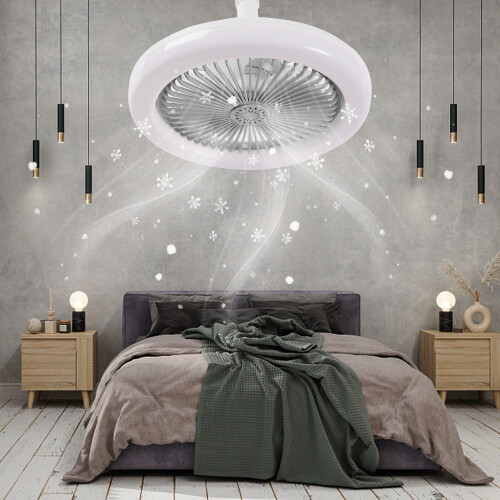 Ventilatore da soffitto con luce integrata 2 in 1 E27, plafoniera trasparente con aromaterapia, ventilatore con luce, telecomando e timer. 1