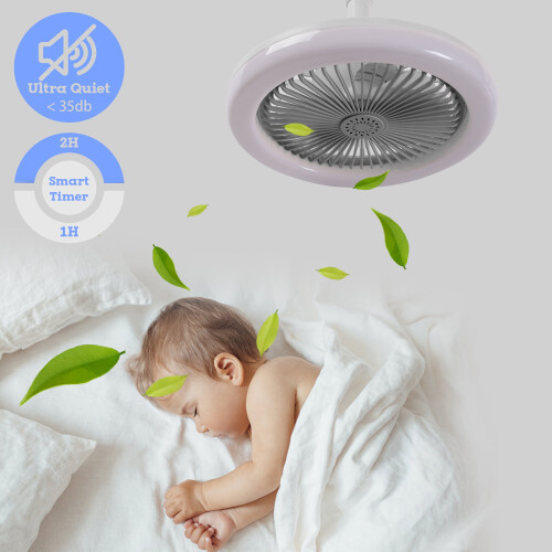 Ventilatore da soffitto con luce integrata 2 in 1 E27, plafoniera trasparente con aromaterapia, ventilatore con luce, telecomando e timer. 2