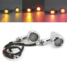2pcs Aluminum LED Motorcycle Turn Signal Yellow Red Chrome Universal 12V