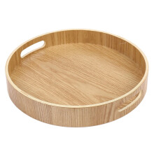 4X Runde Bambus Holz Tablett für Abendessen Tabletts Tee Bar Frühstück Essen Behaelter Griff Ablage 2