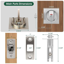 3X Pocket Door Lock with Indicator Light, Silver Privacy Square Pocket , Barn Door Lock Pocket Door Hardware