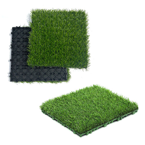 4Pcs Artificial Grass Lawn Carpet Balcony Flooring Tiles-Black 2
