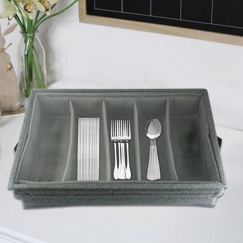 Oxfords Adjustable Compartments Gray Cutlery Storage Box With 1