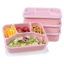4 Packungen Meal Prep Lunch Containers mit 4 FäChern, Wiederverwendbare Bento-Box für Kinder/Kleinkinder/Erwachsene, Stapelbar, Rosa