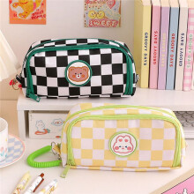 Portable Cartoon Bear Pencil Case Animal Cute Pencil Bag School Student Stationery Bag Canvas Girl Bags Black White