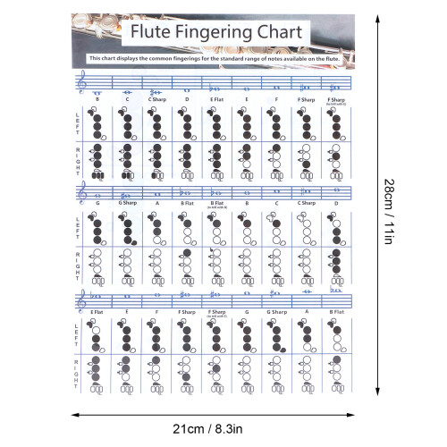 Flute Fingering Chord Chart, 28x21cm Practice Teaching Aid, Coated Paper 1
