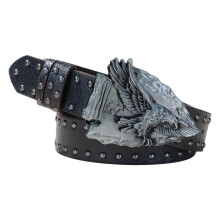 Verstellbarer Bund aus Pu-Leder mit-Gunmetal Niete schwarz 110cm